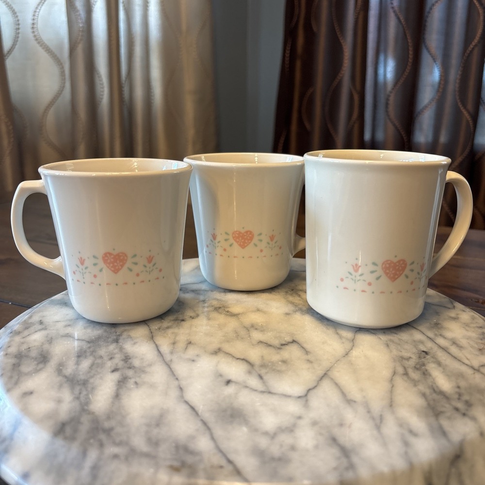3pc VTG 90s Corelle Corning "Forever Yours" Coffee Mugs